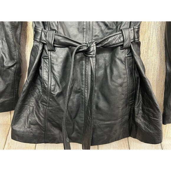 Vtg Y2K Jacqueline Ferrari Lambskin Leather Jacket Women M Black Belted Mob Wife - Picture 3 of 8